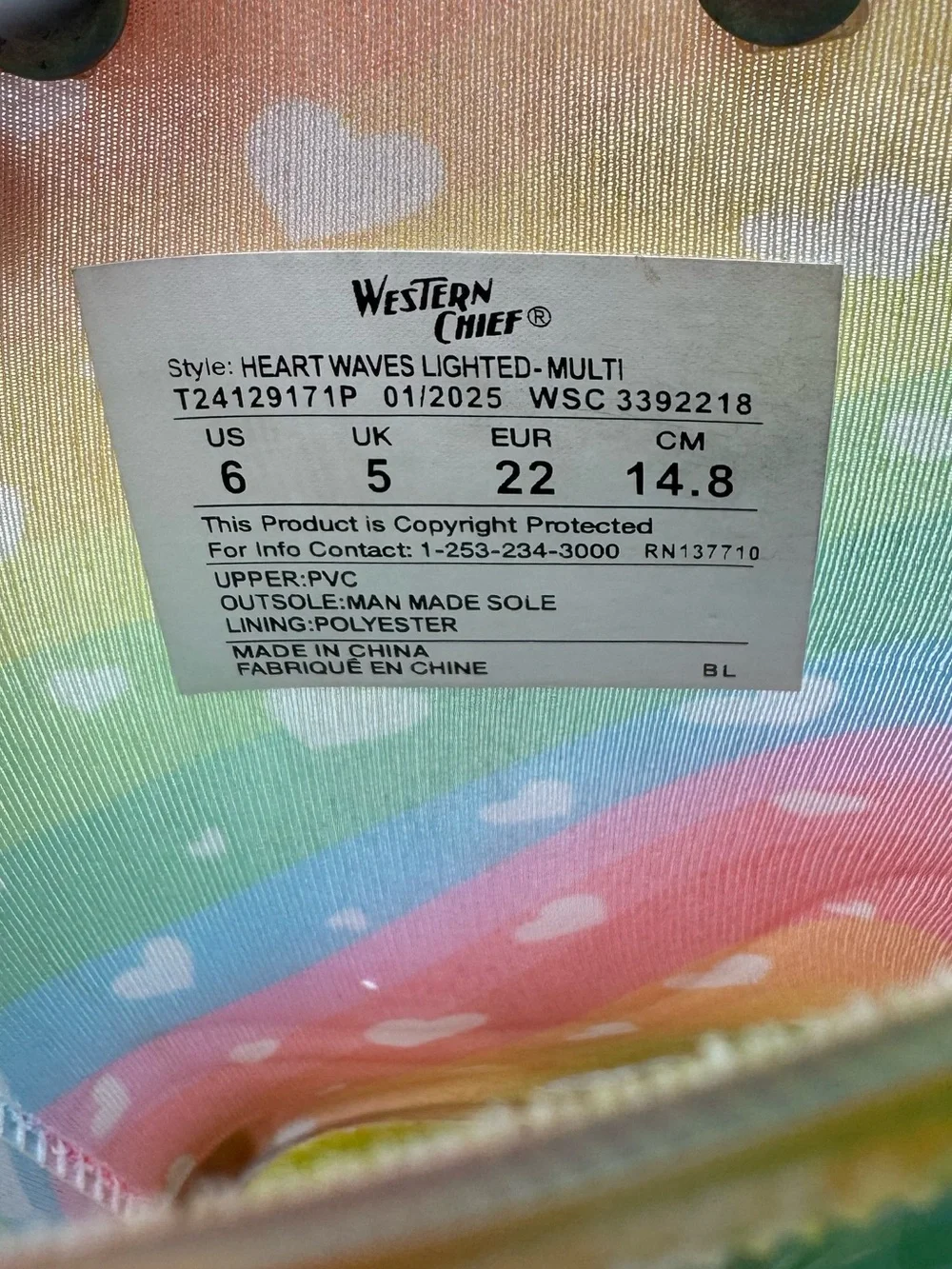 Western Chief Heart Waves Multi Color Lighted Rain Boots, infant sz 6